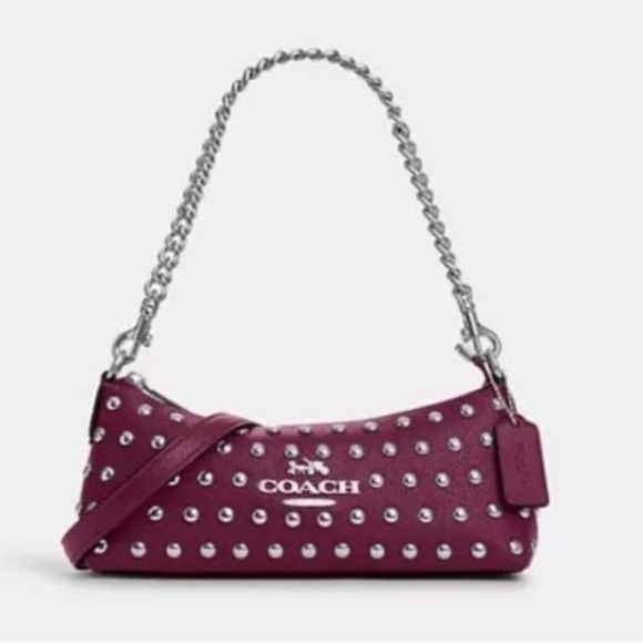 Coach Deep Berry Studded Rivet Shoulder Bag - Picture 5 of 5